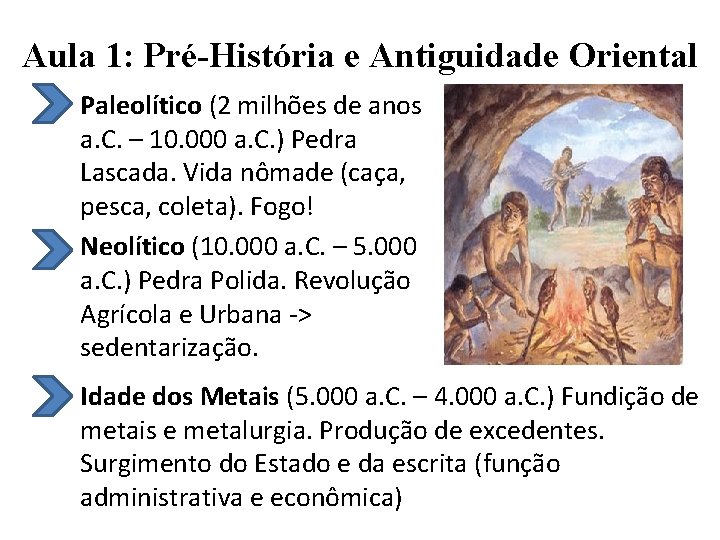 Aula 1: Pré-História e Antiguidade Oriental Paleolítico (2 milhões de anos a. C. –