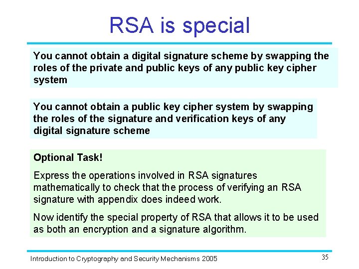 RSA is special You cannot obtain a digital signature scheme by swapping the roles