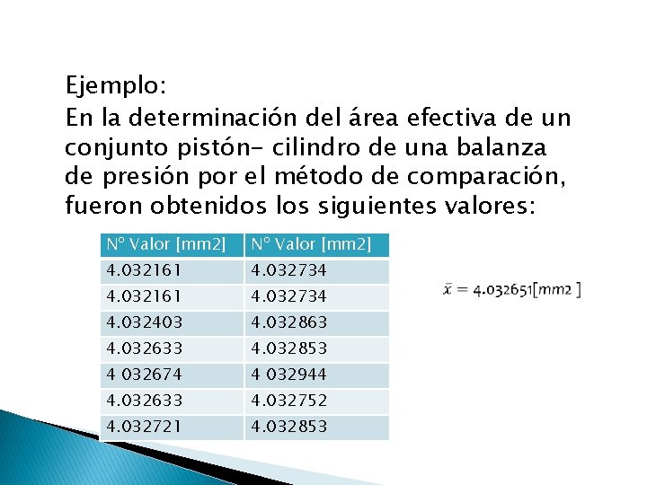 Ejemplo: En la determinación del área efectiva de un conjunto pistón- cilindro de una