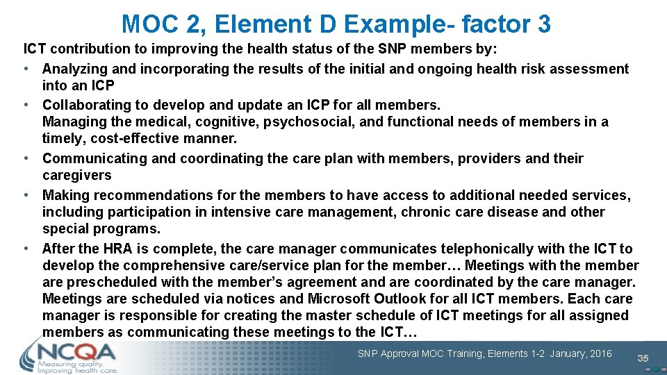 MOC 2, Element D Example- factor 3 ICT contribution to improving the health status