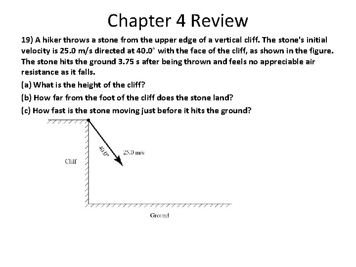 Chapter 4 Review 19) A hiker throws a stone from the upper edge of Chapter 4 Review 19) A hiker throws a stone from the upper edge of