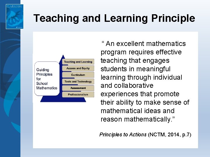 Teaching and Learning Principle “ An excellent mathematics program requires effective teaching that engages