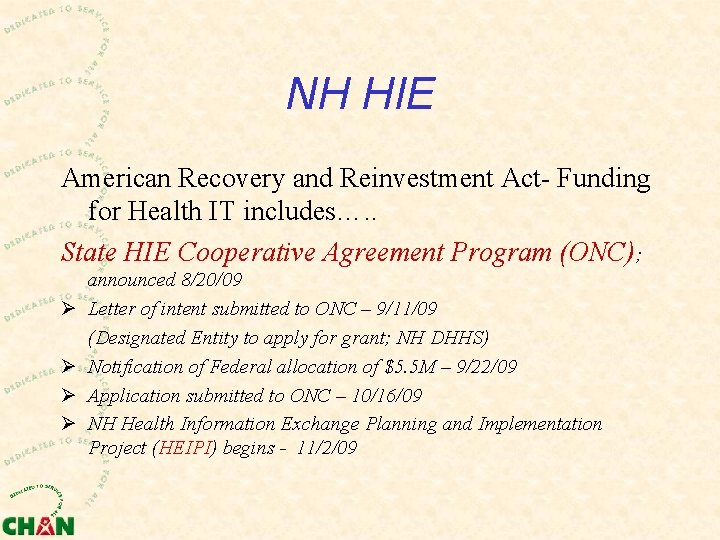 NH HIE American Recovery and Reinvestment Act- Funding for Health IT includes…. . State