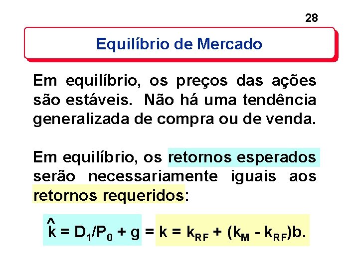 28 Equilíbrio de Mercado Em equilíbrio, os preços das ações são estáveis. Não há 28 Equilíbrio de Mercado Em equilíbrio, os preços das ações são estáveis. Não há