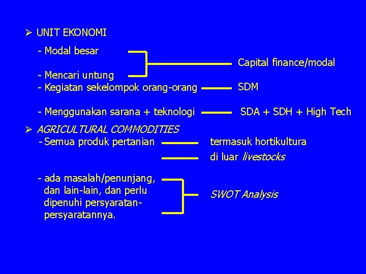 Ø UNIT EKONOMI - Modal besar Capital finance/modal - Mencari untung - Kegiatan sekelompok