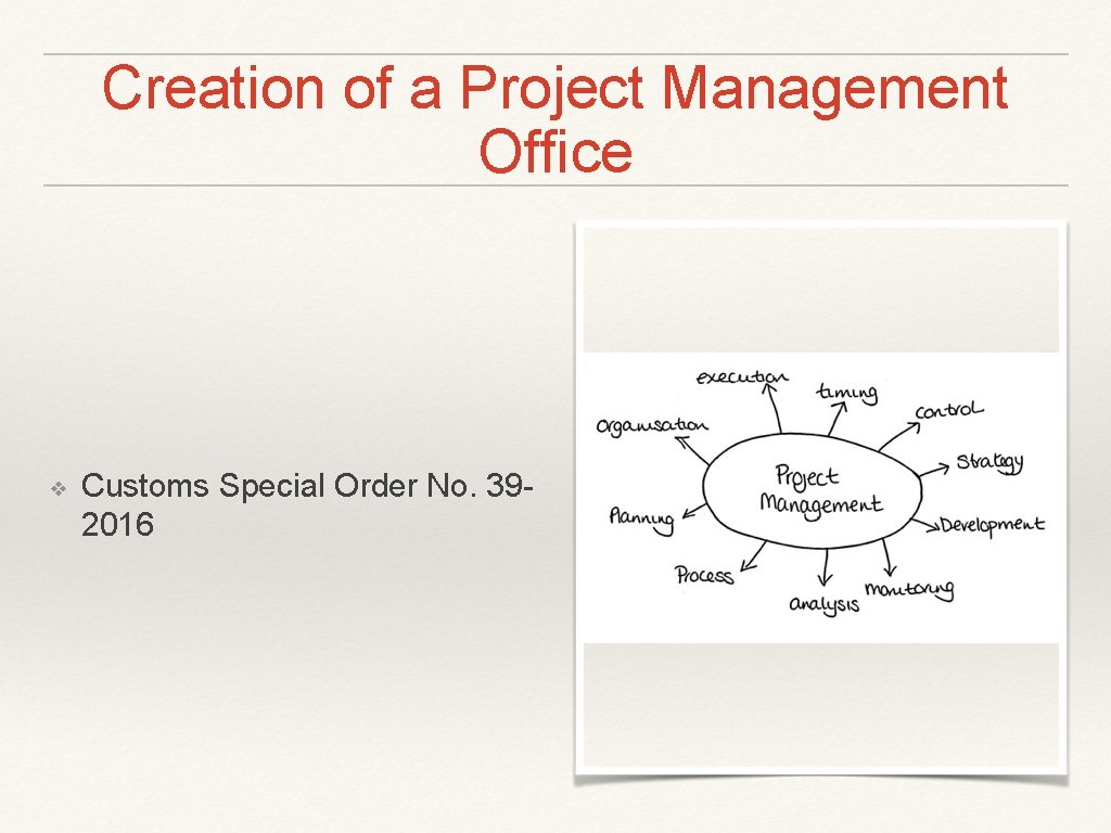 Creation of a Project Management Office ❖ Customs Special Order No. 392016 