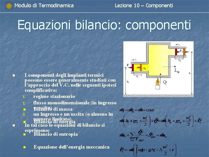 Modulo di Termodinamica Lezione 10 – Componenti Equazioni bilancio: componenti n n I componenti Modulo di Termodinamica Lezione 10 – Componenti Equazioni bilancio: componenti n n I componenti