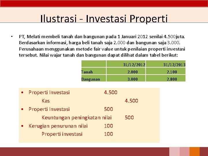 Ilustrasi - Investasi Properti • PT, Melati membeli tanah dan bangunan pada 1 Januari