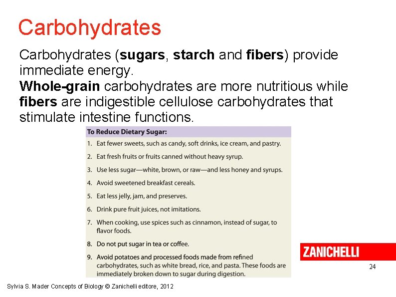 Carbohydrates (sugars, starch and fibers) provide immediate energy. Whole-grain carbohydrates are more nutritious while