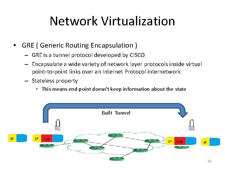 Network Virtualization • GRE ( Generic Routing Encapsulation ) – GRE is a tunnel