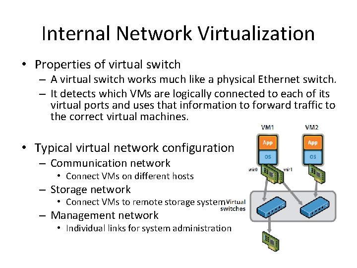 Internal Network Virtualization • Properties of virtual switch – A virtual switch works much