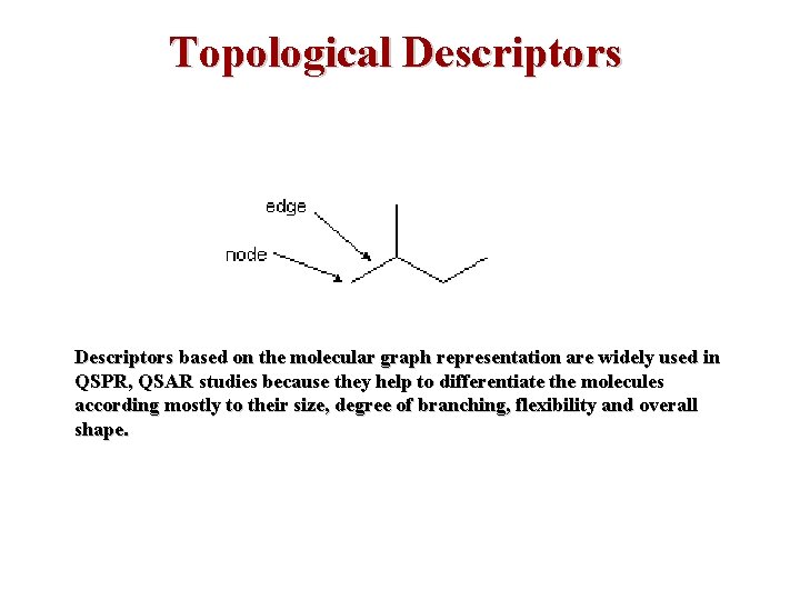 Topological Descriptors based on the molecular graph representation are widely used in QSPR, QSAR