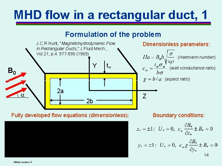 MHD flow in a rectangular duct, 1 Formulation of the problem J. C. R. MHD flow in a rectangular duct, 1 Formulation of the problem J. C. R.