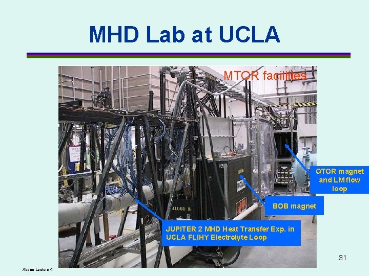 MHD Lab at UCLA MTOR facilities QTOR magnet and LM flow loop BOB magnet MHD Lab at UCLA MTOR facilities QTOR magnet and LM flow loop BOB magnet