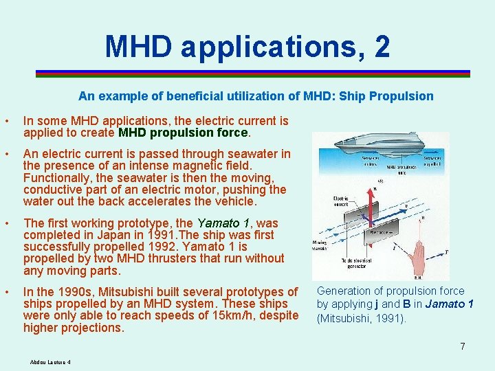 MHD applications, 2 An example of beneficial utilization of MHD: Ship Propulsion • In MHD applications, 2 An example of beneficial utilization of MHD: Ship Propulsion • In