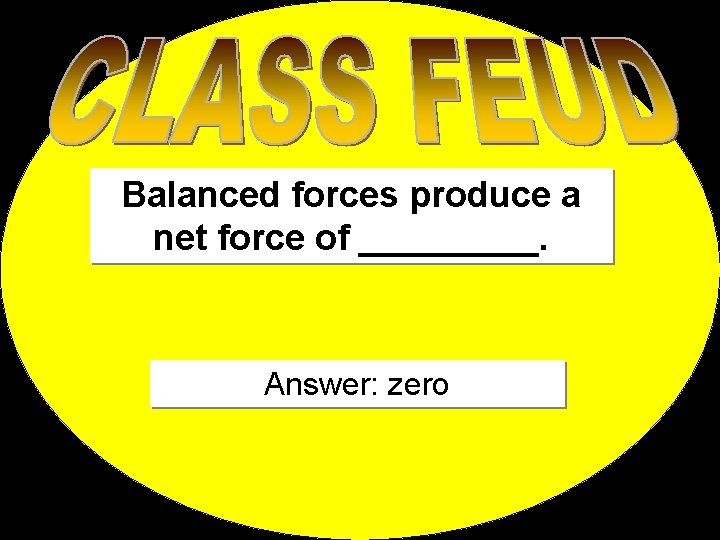 Balanced forces produce a net force of _____. Answer: zero 