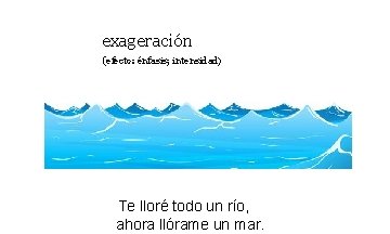 exageración (efecto: énfasis; intensidad) Te lloré todo un río, ahora llórame un mar. exageración (efecto: énfasis; intensidad) Te lloré todo un río, ahora llórame un mar.