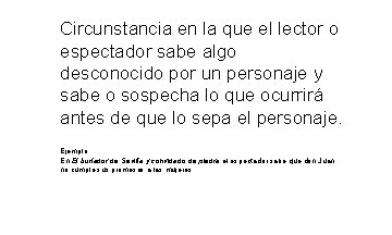 Circunstancia en la que el lector o espectador sabe algo desconocido por un personaje Circunstancia en la que el lector o espectador sabe algo desconocido por un personaje