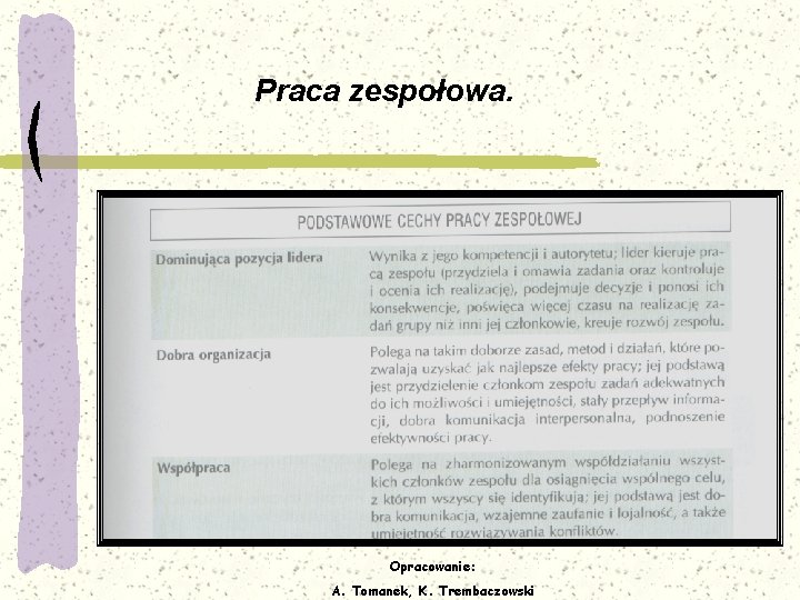 Praca zespołowa. Opracowanie: A. Tomanek, K. Trembaczowski 