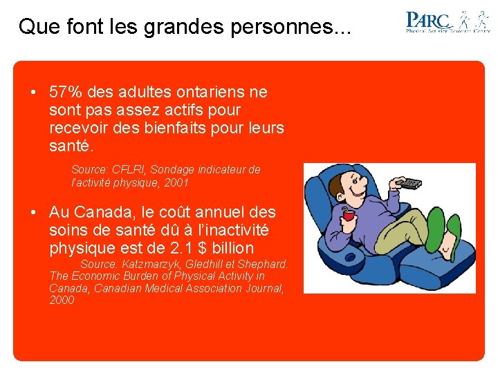 Que font les grandes personnes. . . • 57% des adultes ontariens ne sont