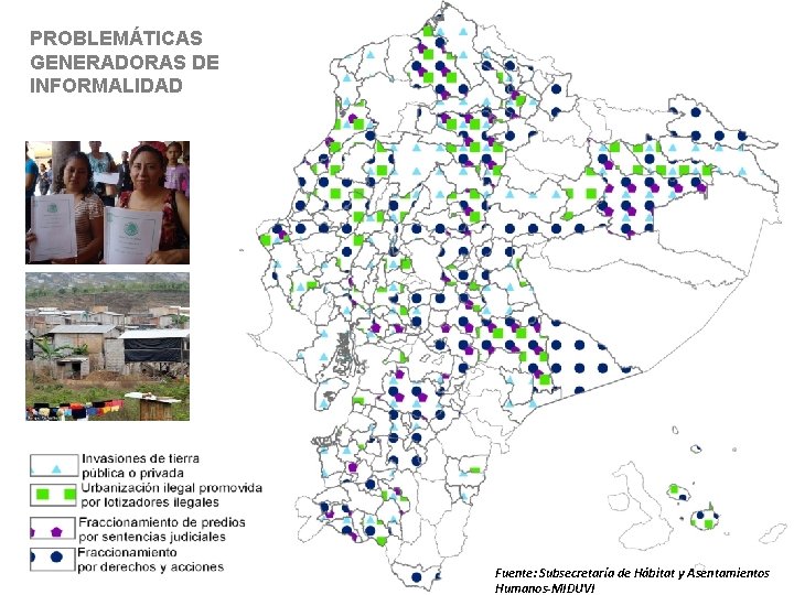 PROBLEMÁTICAS GENERADORAS DE INFORMALIDAD Fuente: Subsecretaría de Hábitat y Asentamientos Humanos-MIDUVI 