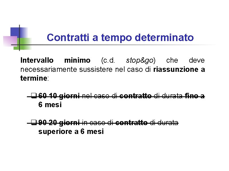 Contratti a tempo determinato Intervallo minimo (c. d. stop&go) che deve necessariamente sussistere nel