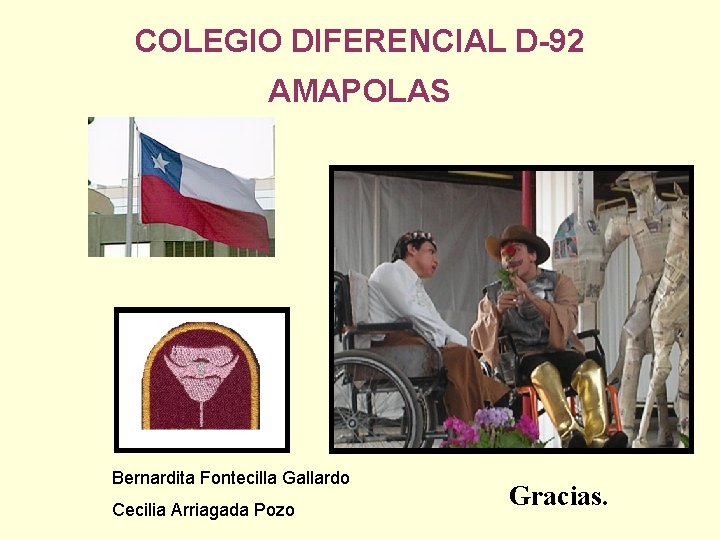 COLEGIO DIFERENCIAL D-92 AMAPOLAS Bernardita Fontecilla Gallardo Cecilia Arriagada Pozo Gracias. 