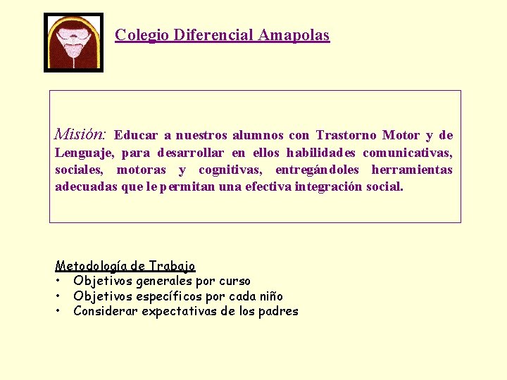 Colegio Diferencial Amapolas Misión: Educar a nuestros alumnos con Trastorno Motor y de Lenguaje,