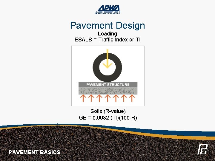 Pavement Design Loading ESALS = Traffic Index or TI Soils (R-value) GE = 0.