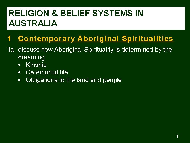 RELIGION & BELIEF SYSTEMS IN AUSTRALIA POST 1945 (1 unit: 6 weeks; 2 unit