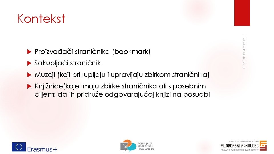 Kontekst Proizvođači straničnika (bookmark) Sakupljači straničnik Muzeji (koji prikupljaju i upravljaju zbirkom straničnika) Knjižnice(koje