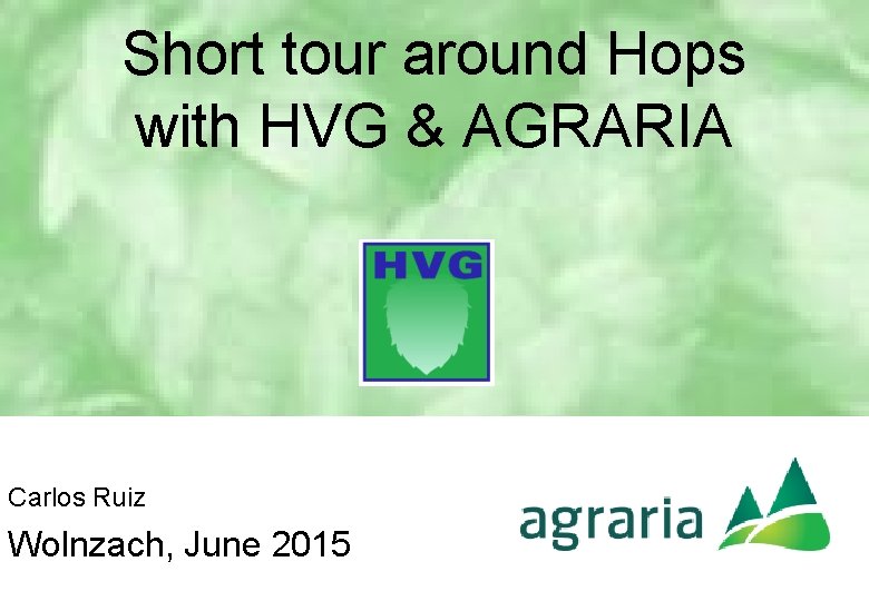 Short tour around Hops with HVG & AGRARIA Carlos Ruiz Wolnzach, June 2015 Short tour around Hops with HVG & AGRARIA Carlos Ruiz Wolnzach, June 2015