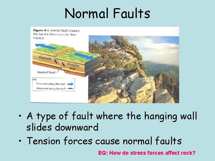 Normal Faults • A type of fault where the hanging wall slides downward •