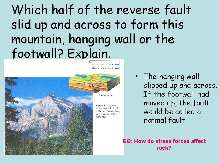 Which half of the reverse fault slid up and across to form this mountain,