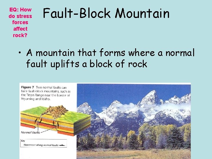 EQ: How do stress forces affect rock? Fault-Block Mountain • A mountain that forms