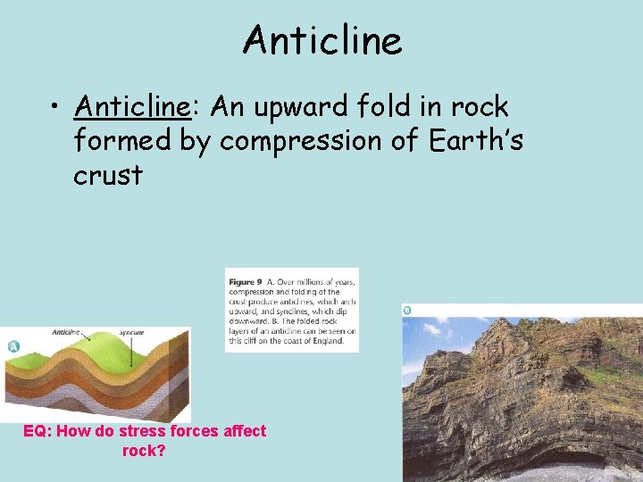 Anticline • Anticline: An upward fold in rock formed by compression of Earth’s crust
