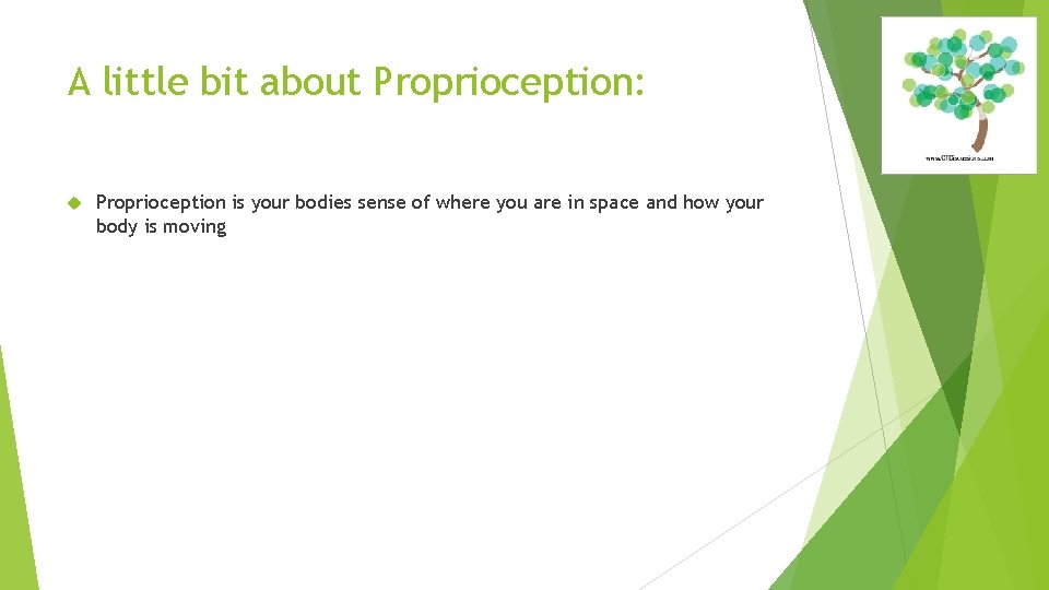 A little bit about Proprioception: Proprioception is your bodies sense of where you are