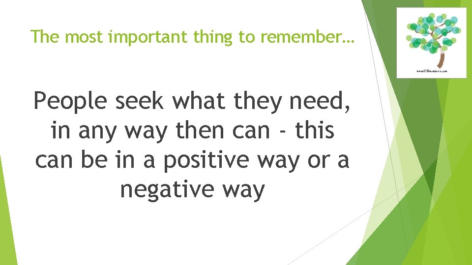 The most important thing to remember… People seek what they need, in any way