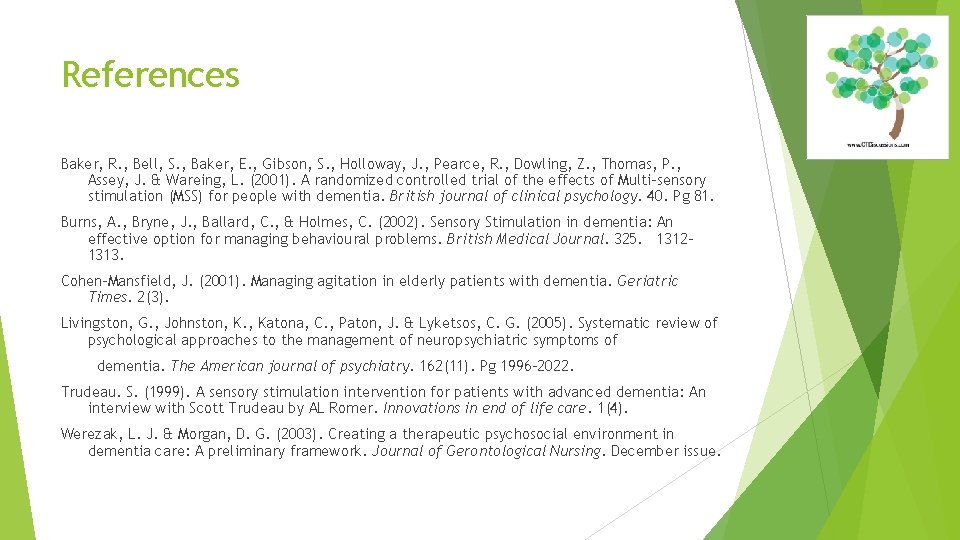 References Baker, R. , Bell, S. , Baker, E. , Gibson, S. , Holloway,