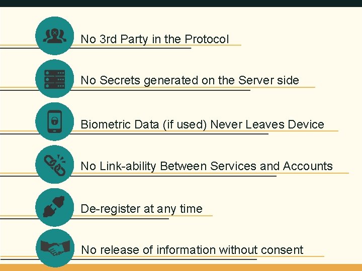 No 3 rd Party in the Protocol No Secrets generated on the Server side