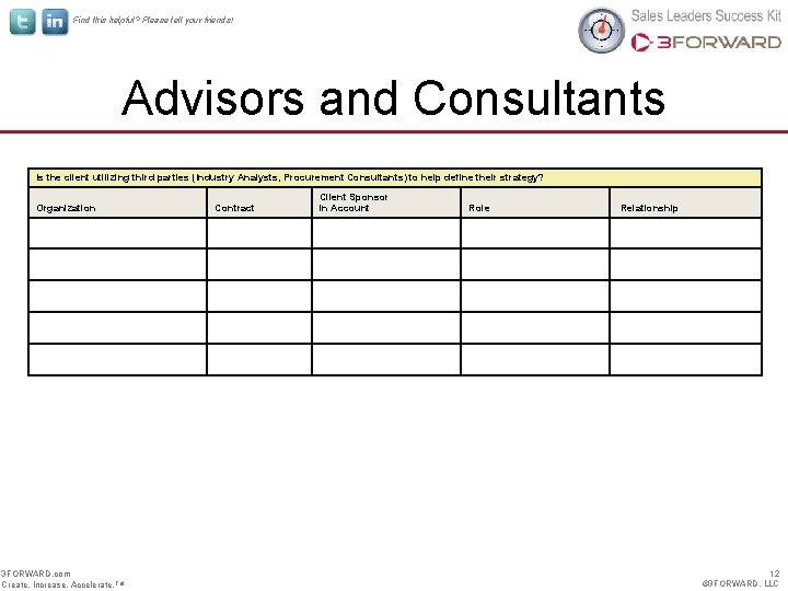 Find this helpful? Please tell your friends! Advisors and Consultants Is the client utilizing