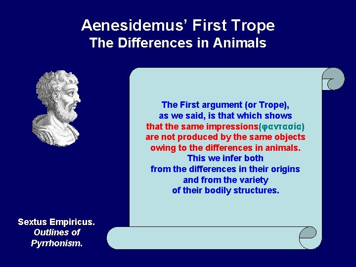 Aenesidemus’ First Trope The Differences in Animals The First argument (or Trope), as we