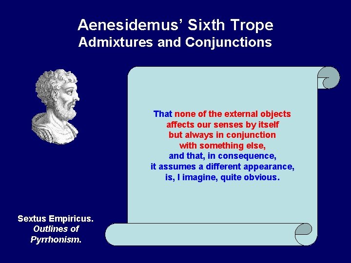 Aenesidemus’ Sixth Trope Admixtures and Conjunctions That none of the external objects affects our