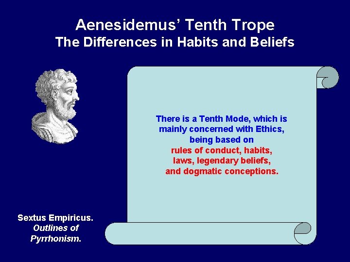 Aenesidemus’ Tenth Trope The Differences in Habits and Beliefs There is a Tenth Mode,