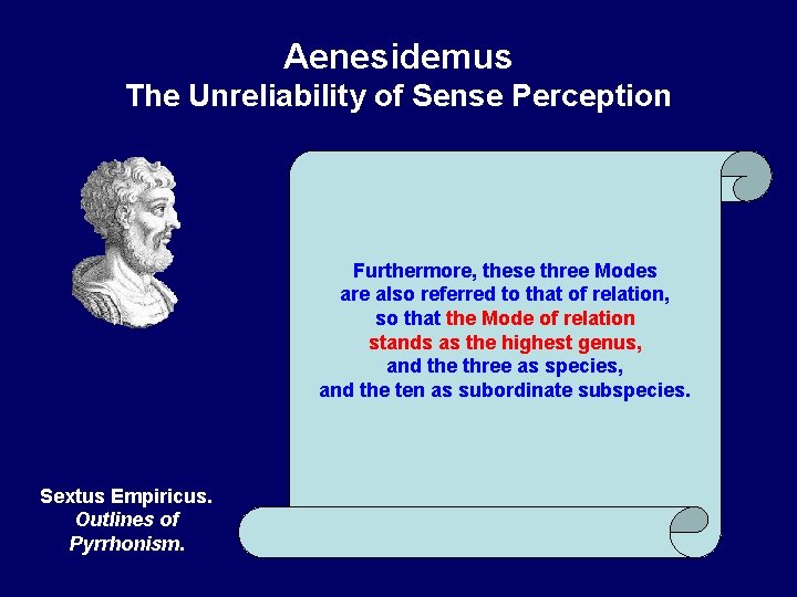 Aenesidemus The Unreliability of Sense Perception Furthermore, these three Modes are also referred to