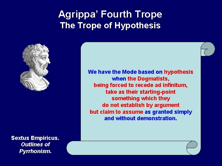 Agrippa’ Fourth Trope The Trope of Hypothesis We have the Mode based on hypothesis