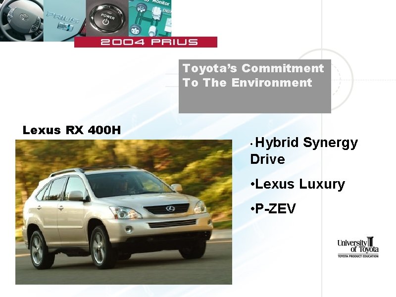 Toyota’s Commitment To The Environment Lexus RX 400 H Hybrid Synergy Drive • •