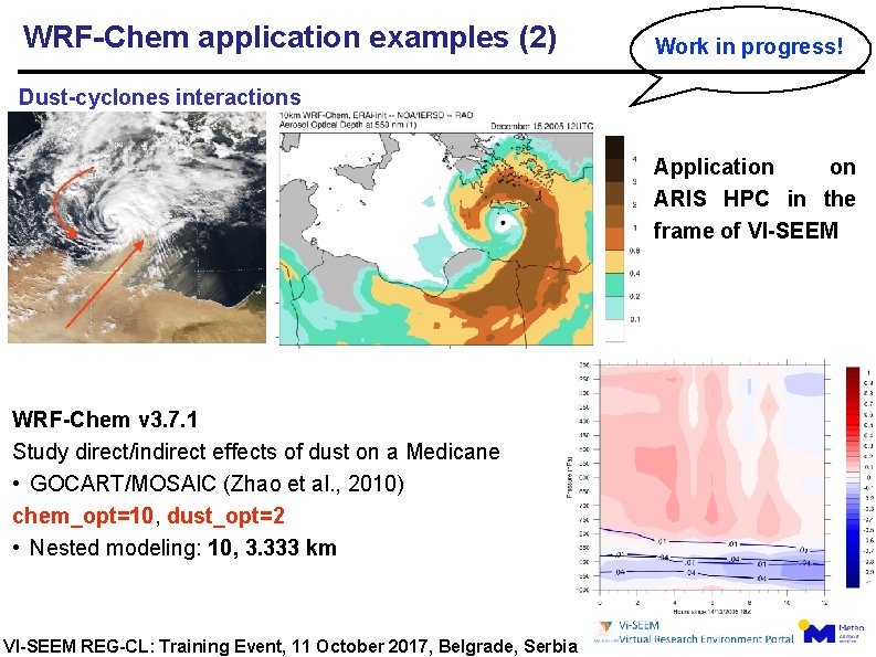 WRF-Chem application examples (2) Work in progress! Dust-cyclones interactions Application on ARIS HPC in
