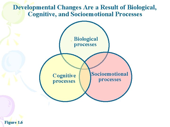 Developmental Changes Are a Result of Biological, Cognitive, and Socioemotional Processes Biological processes Cognitive