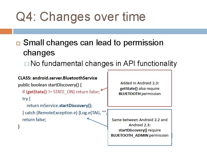 Q 4: Changes over time Small changes can lead to permission changes � No